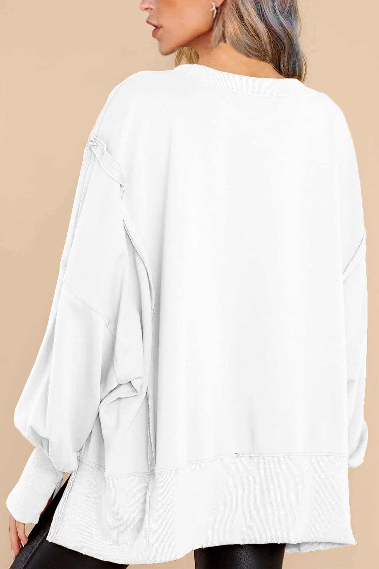 Crew Neck Long Sleeve Slit Sweatshirt