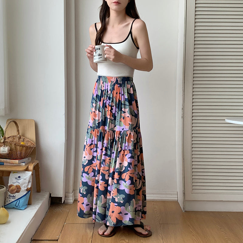 Sweet Cotton Skirt _ Summer Crinkled Midi Skirt for Flowy Skirt