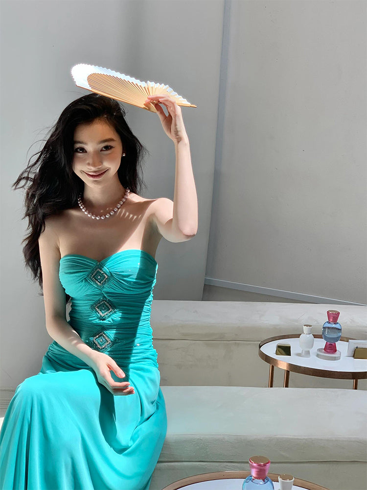 Teal Strapless Corset Maxi Dress _ Sophisticated & Slimming Vacation Look