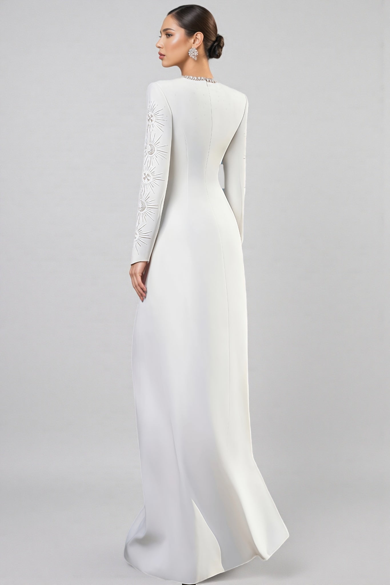 Zayden White Rhinestone Beaded Maxi Dress