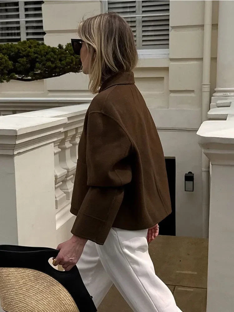 Wool Blends Lapel Short Single-breasted Long New Coat