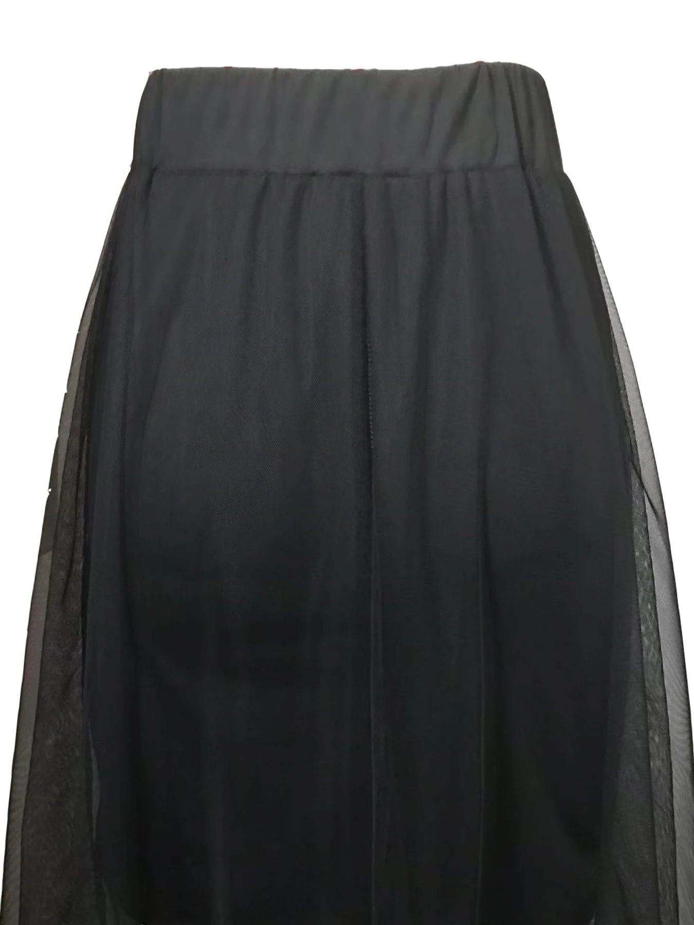 Mesh Patchwork Elastic High-waisted A-line Long Skirt