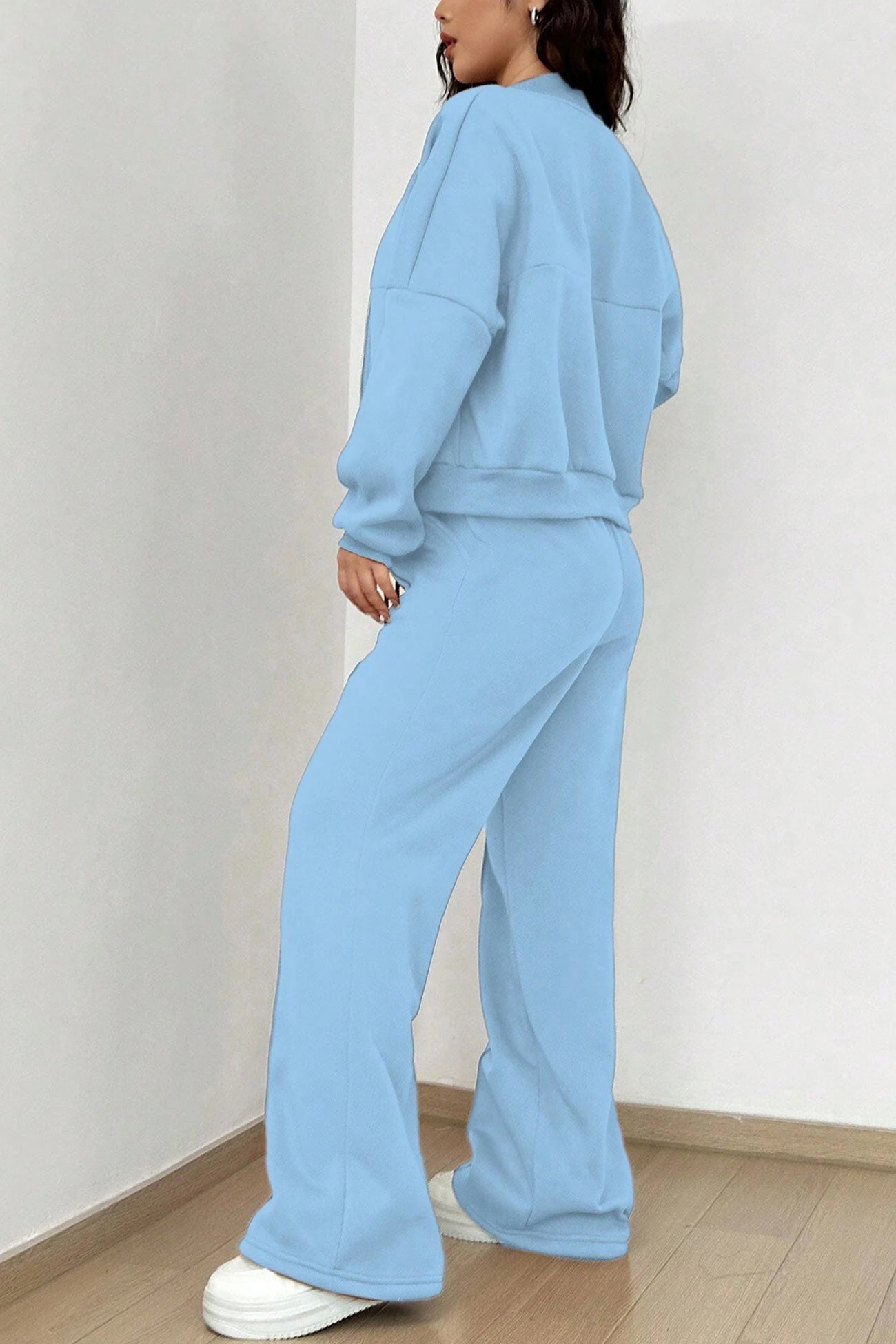 Zip-up Collarless Cardigan Pants Set