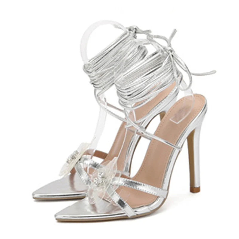 Liyke Purple Crystal Flower Strappy Heels – ’s Summer Sandal