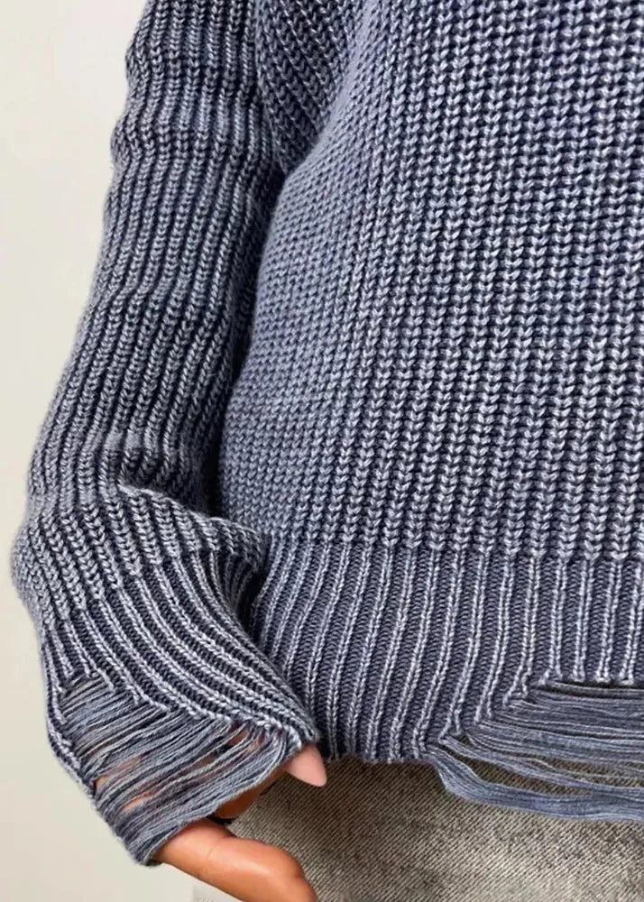 Worn-in Style V-neck Distressed Sweater