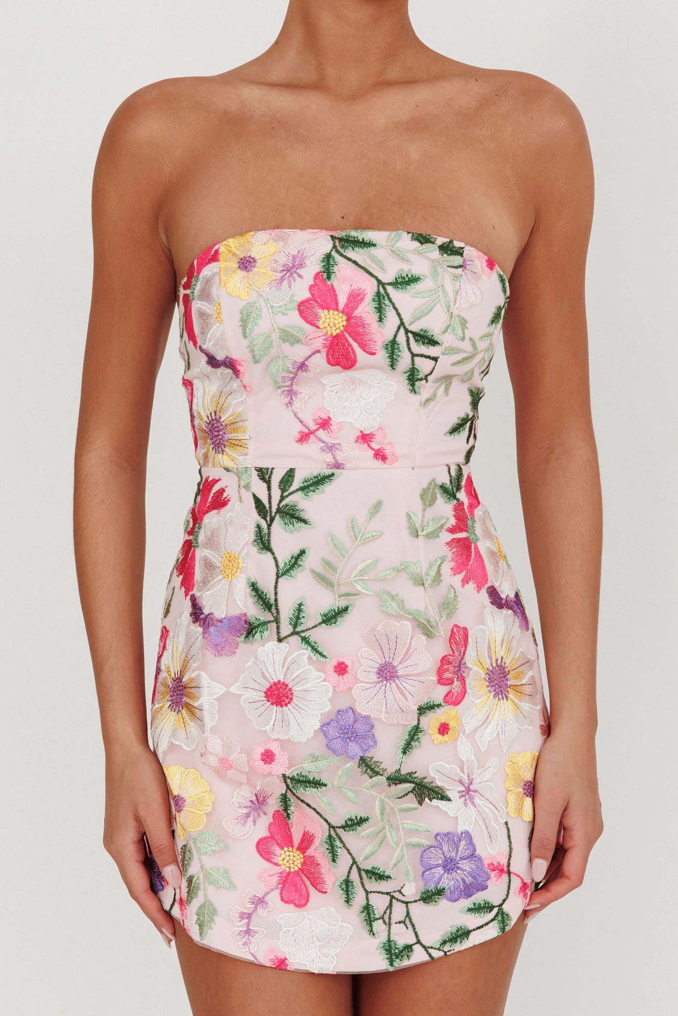 Entered the Chat Strapless Mini Dress Multi