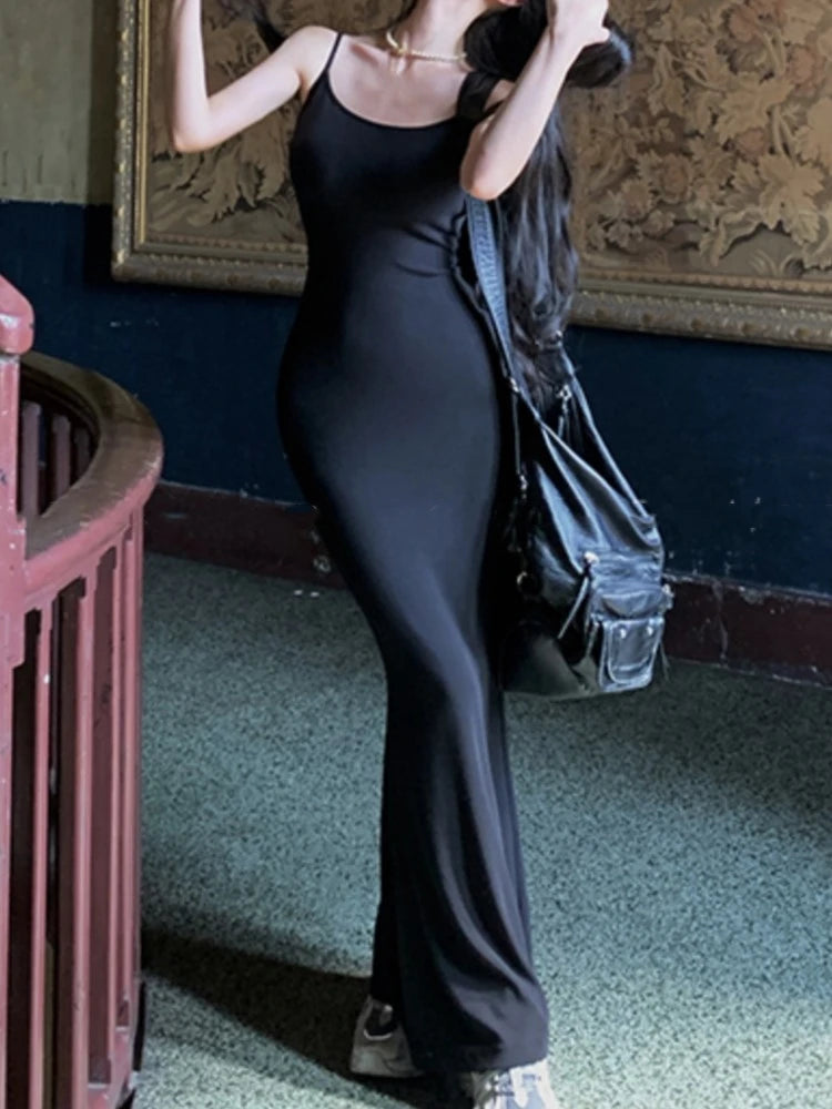 Bodycon Spaghetti Strap Long Dresses for Summer New Hollow Out Y2k Backless Prom Robe Party Dress