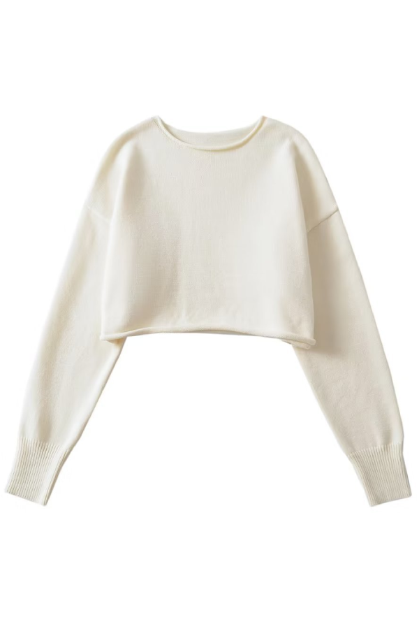Round Neck Color Loose Long Sleeve Super Short Knitted Sweater