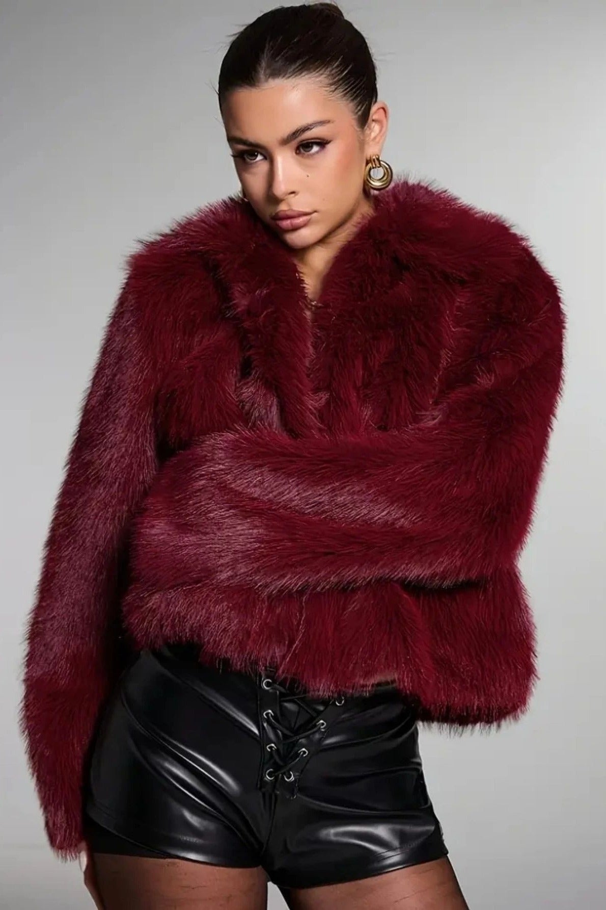 Faux Fur Buttoned Long-sleeve Coat