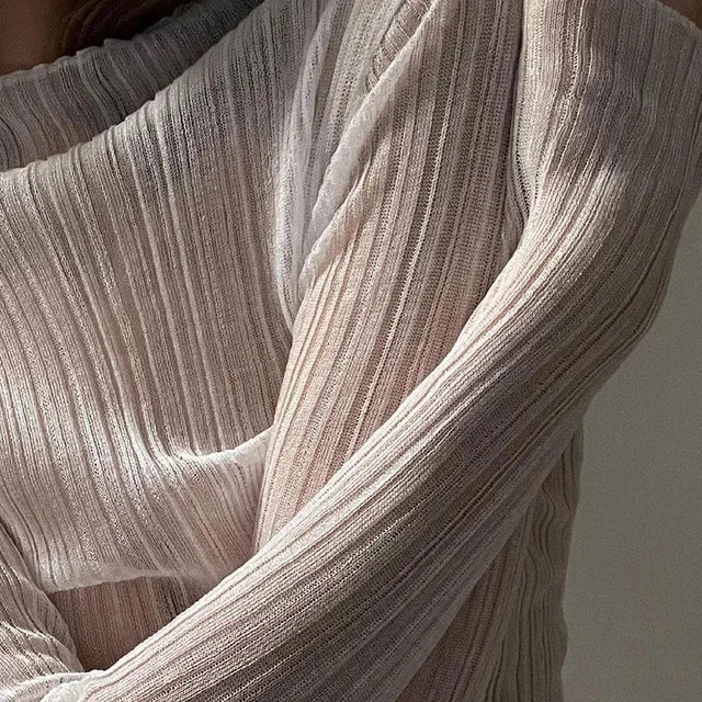 Fall See Through Long Sleeve Mock Neck Tops T-shirts Tees Slim Clothes