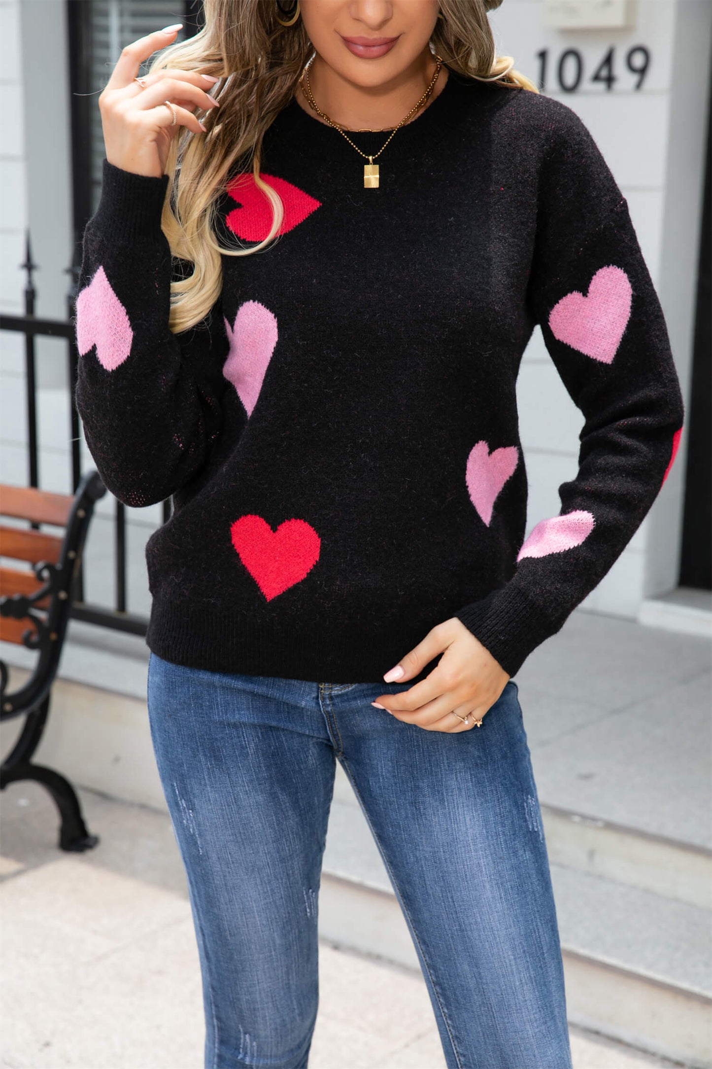 Poker Heart Knit Sweater - Black