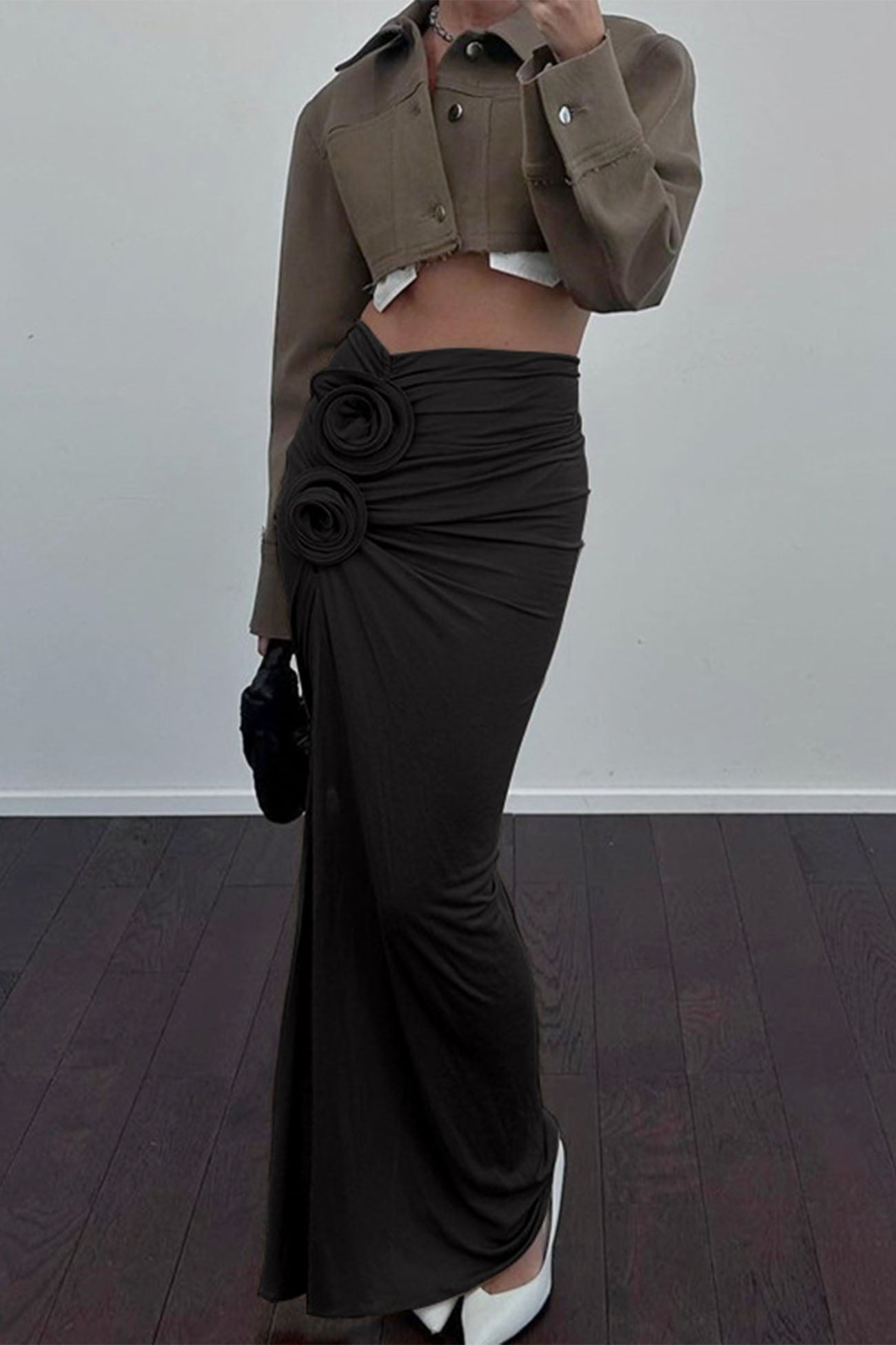 Ruched High Slit Skirt