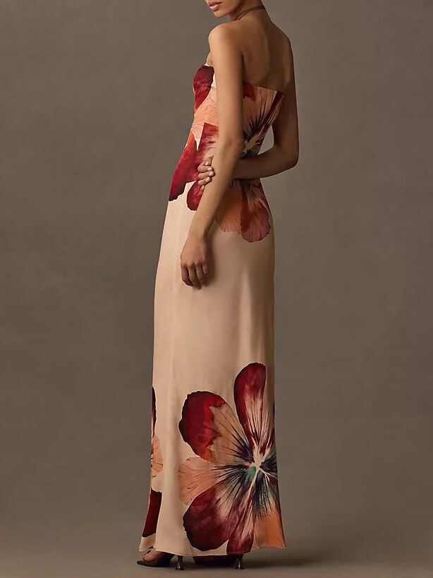 Fashionable Printed Tube Top Slim Fit Midi Dress