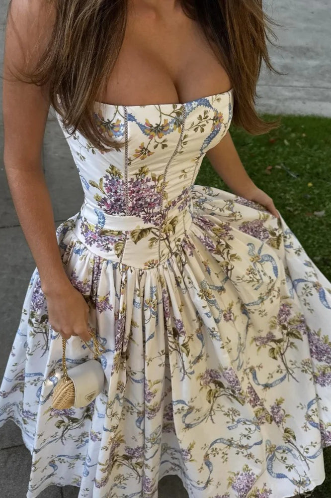 Rayon Printed Strap Pleated Maxi Dress