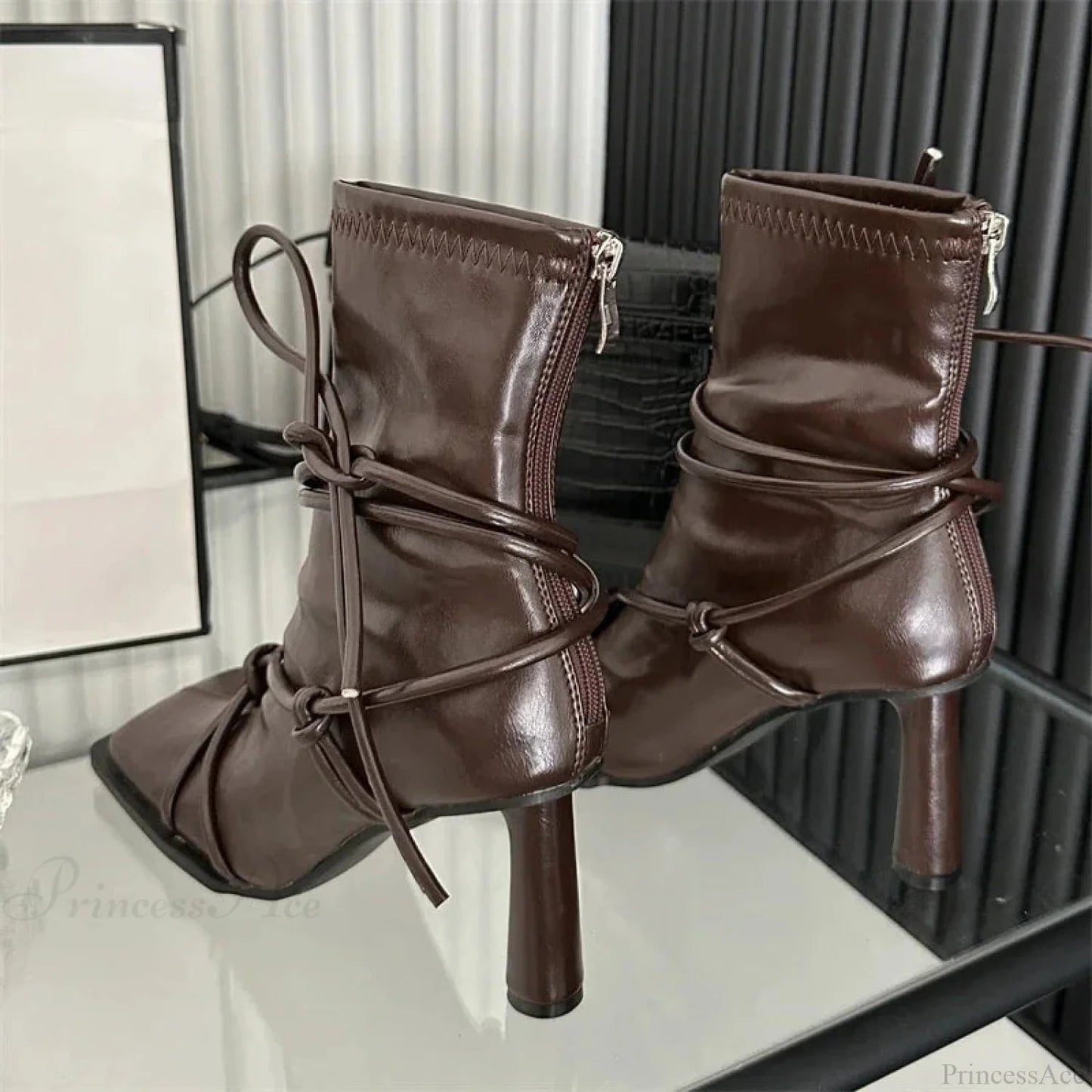Cross-band Square Toe Rebel Ankle Boot