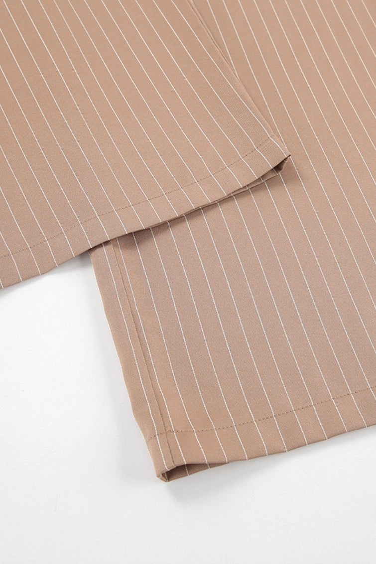 Brown Striped Two Piece Vest Pants Set