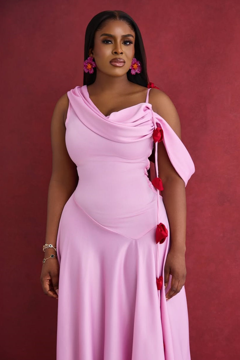 Asymmetrical Shoulder Cowl Neck Cami Maxi Dress