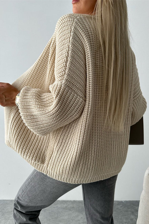 Color V-neck Long-sleeved Knitted Cardigan
