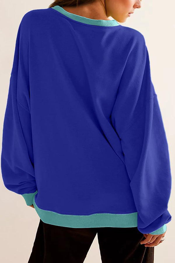Fashionable Contrasting Color Loose Long-sleeved Sweatshirt
