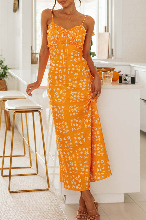 Starry Print Lace Up Pleated Patchwork Zip Back Maxi Dress