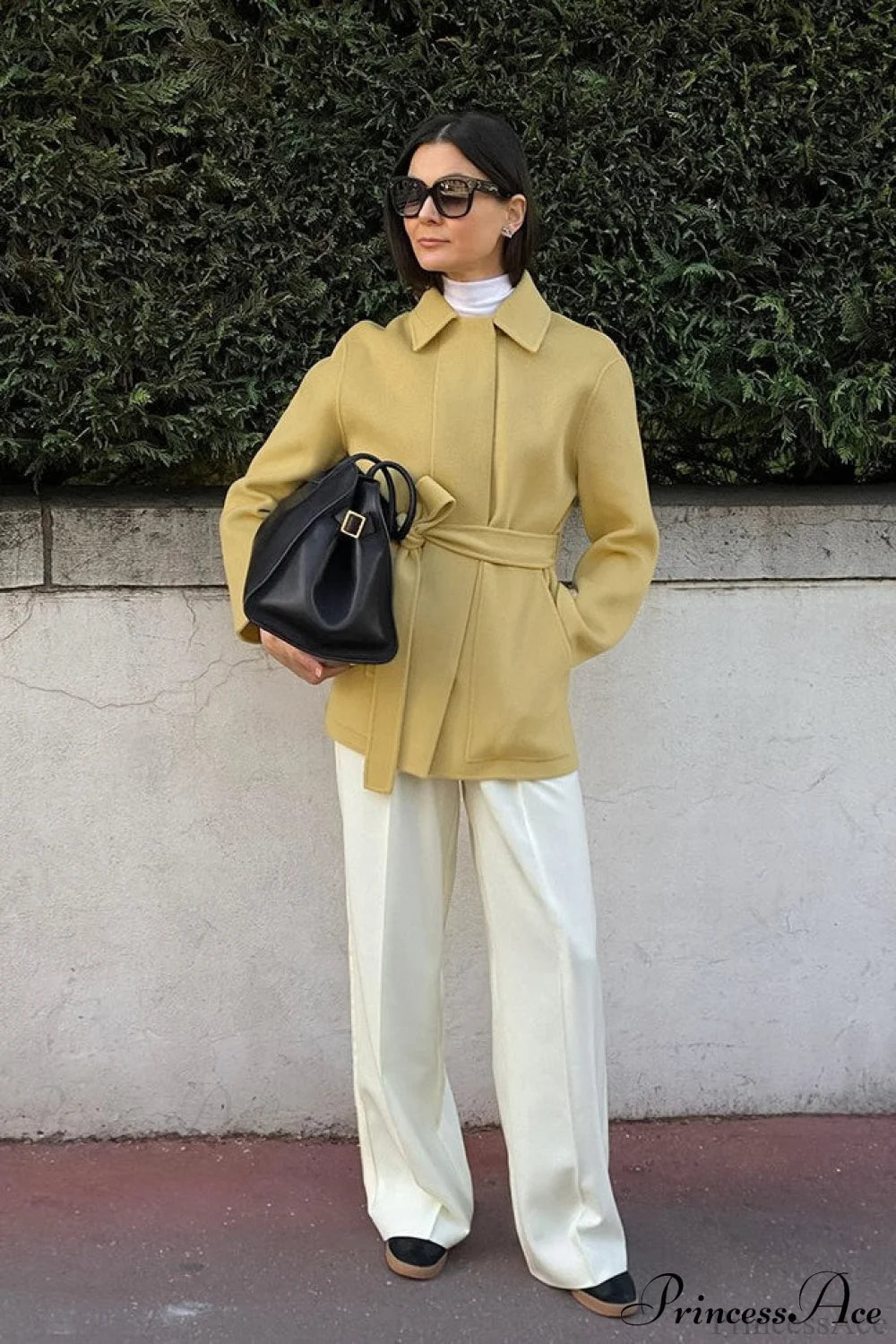 Gentle Sweet Tie Wool Mid-length Pocket Coat