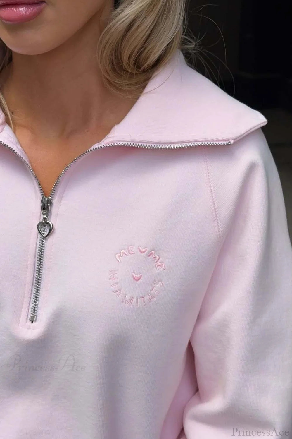 Loose Letter Embroidery Half-zip Sweatshirt