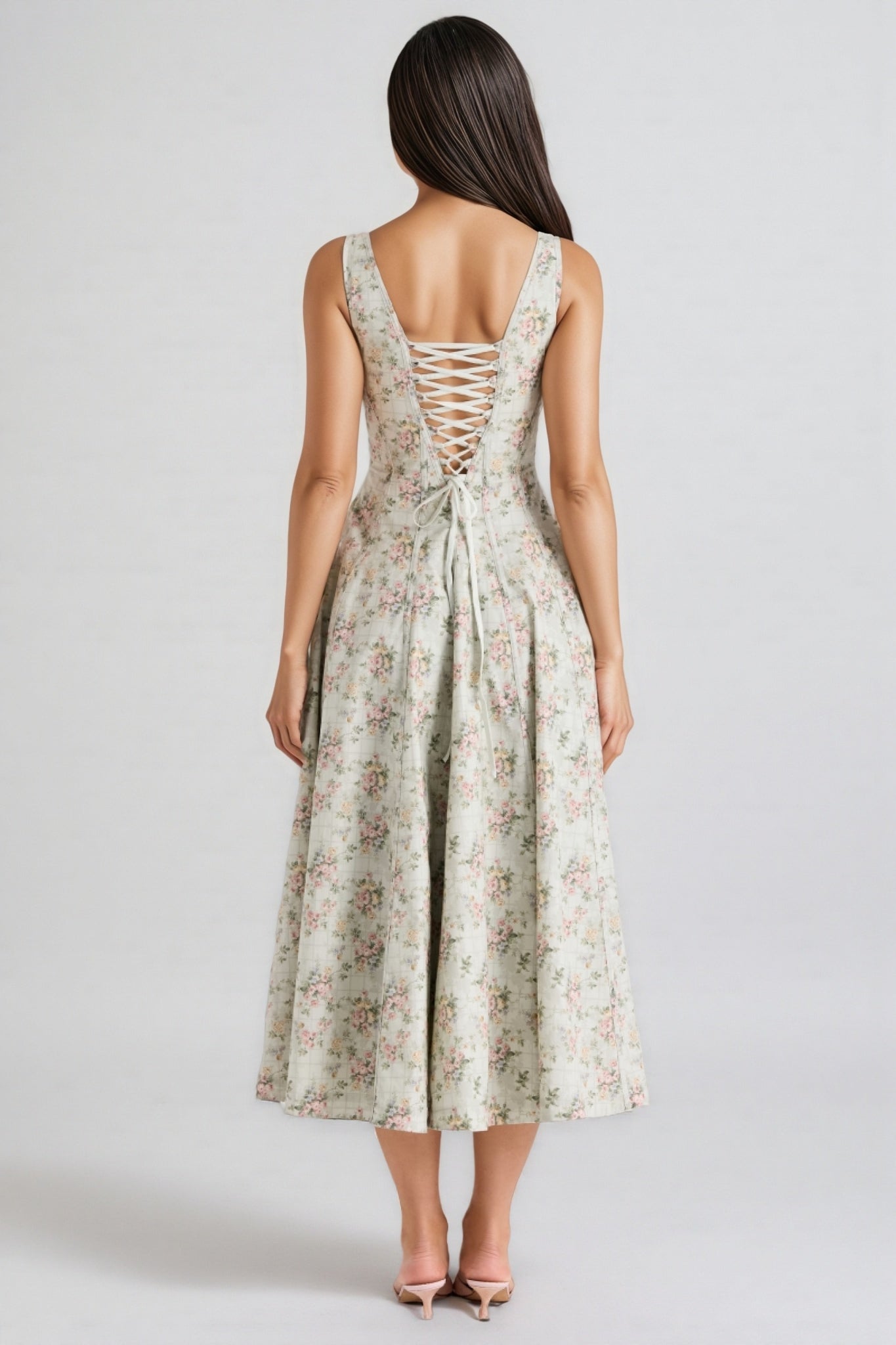 Yaralt Sage Print Cotton Midi Dress