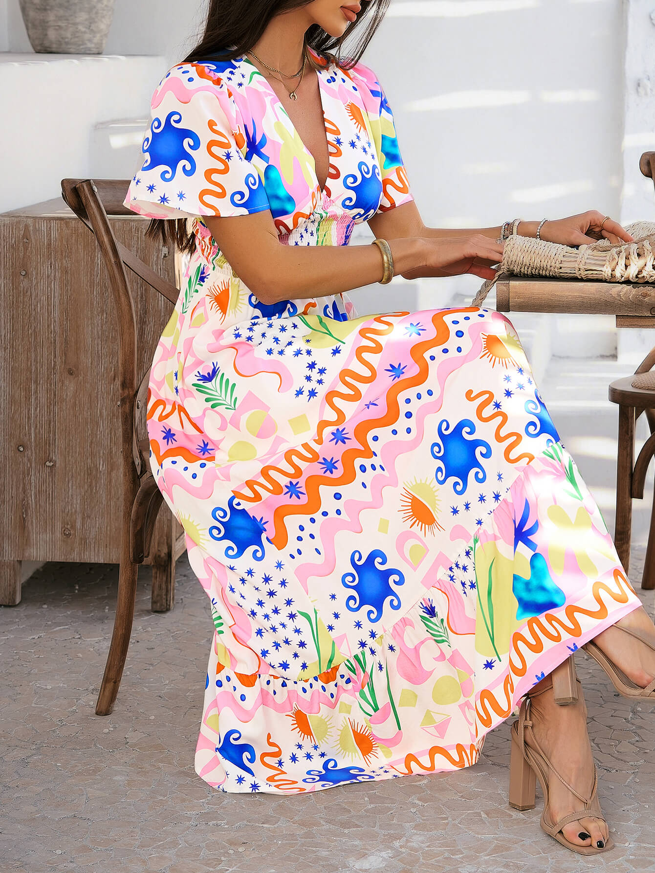 Tropical Drift Abstract Maxi Dress - Pink