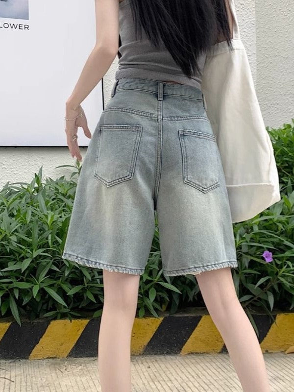 Distressed High Waist Boyfriend Shorts