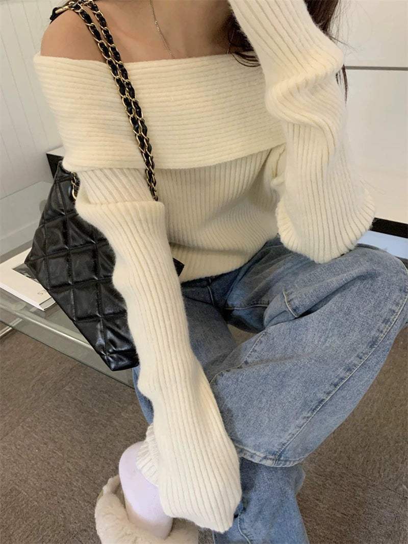 Color Off Shoulder Sweater