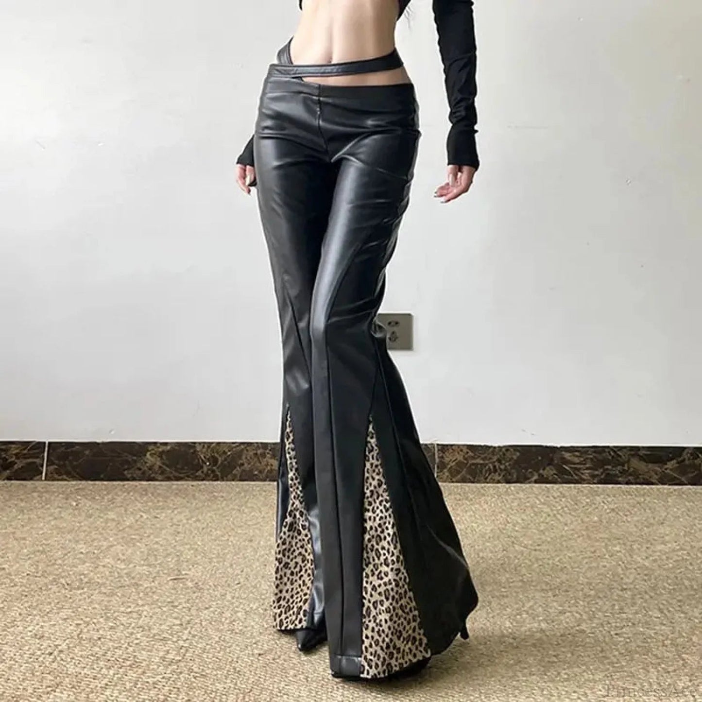 Short-waisted Gothic Panther Leather Pant