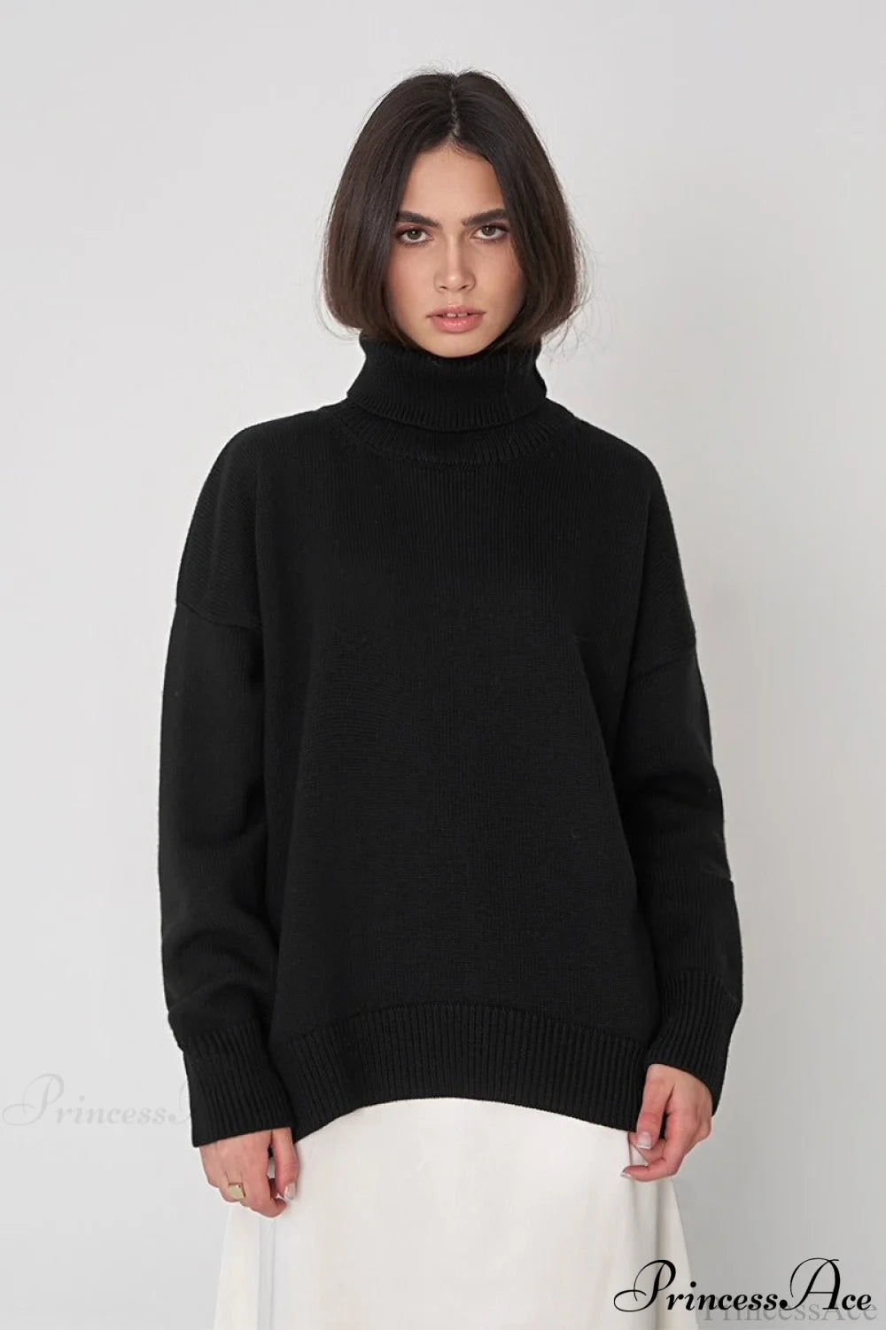 Color High-neck Loose Knit Sweater