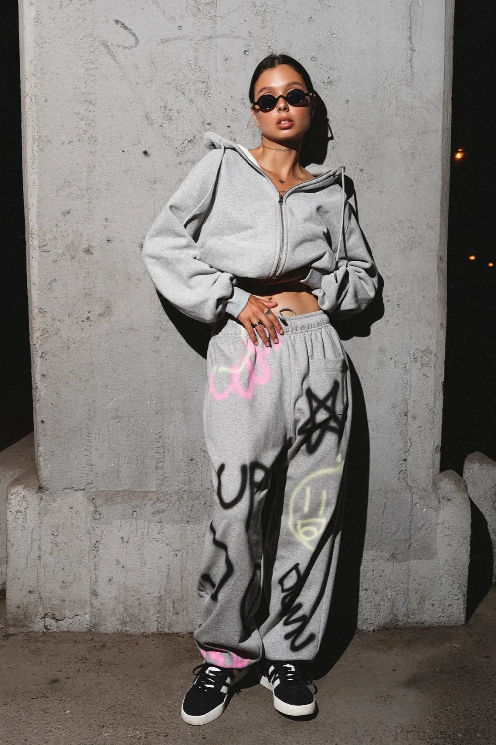 Color Hoodie Colorful Graffiti Letter Pants Two Piece Set