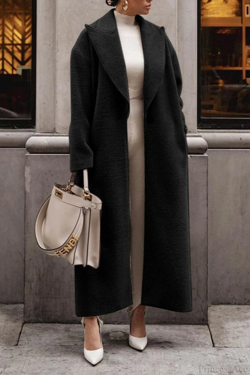 Minimalist Warm Notched Collar Teddy Overcoat