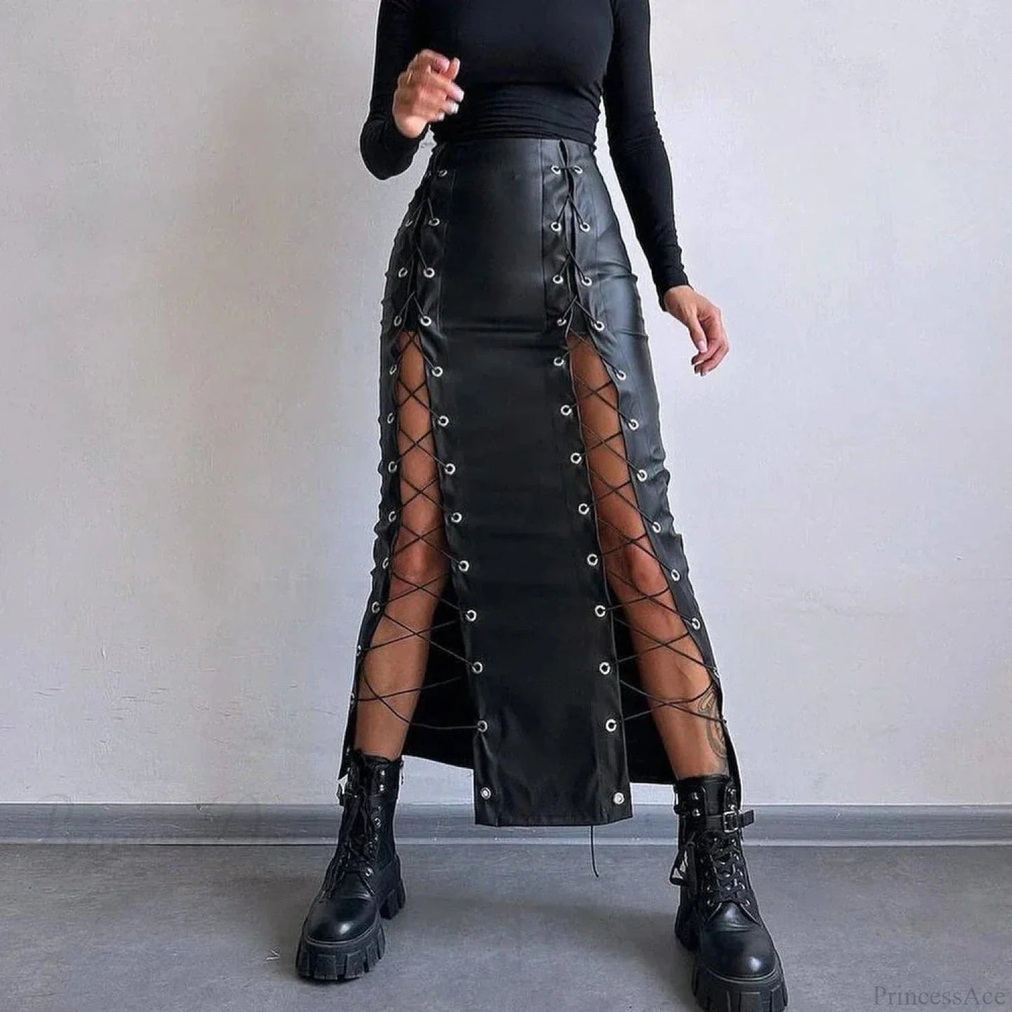 Synthetic Leather Patchwork Skirt
