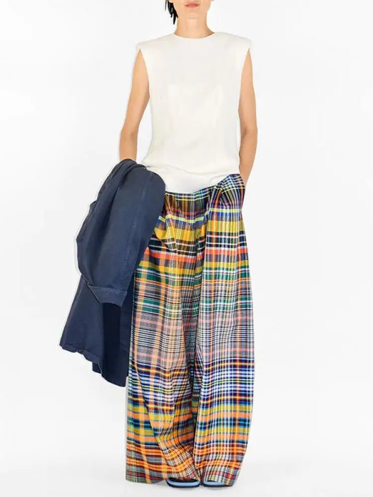 Plaid Wide-leg Pants