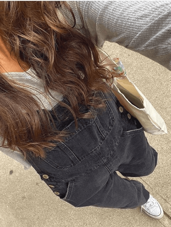 Black Washed Straight Leg Denim Overall