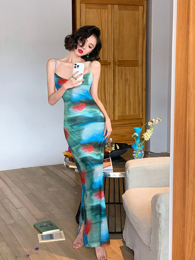 Slimming Oil Painting Maxi Dress