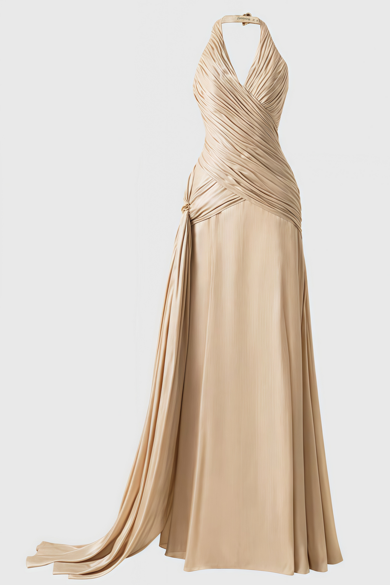 Pavoty Halter Neck High Waist Maxi Dress