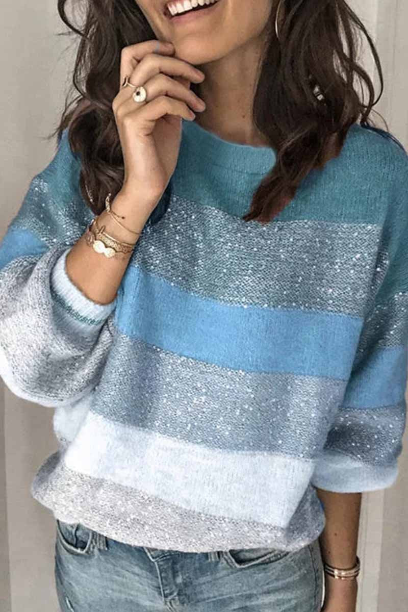 Loose Round Neck Multicolor Knit Sweater