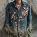 Men's Vintage Japanese Sakura Embroidered Art Linen Shirt elevenforest