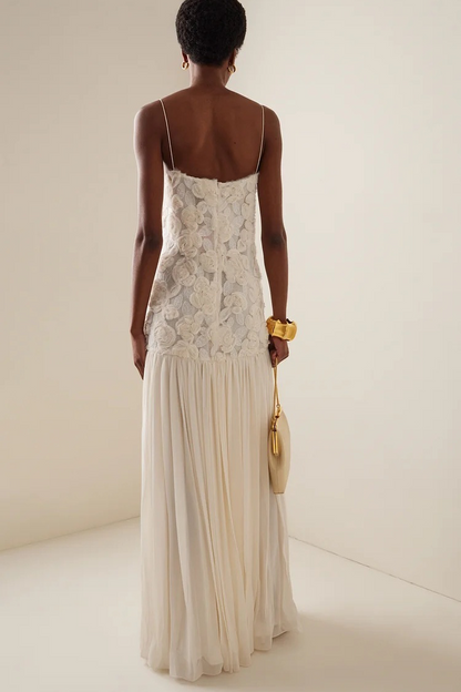 Andrea Applique Pleated Chiffon Maxi Dress
