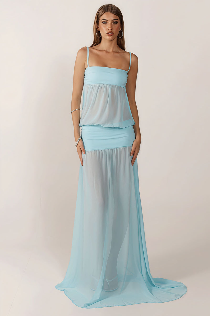 Patchwork Sheer Cami Maxi Dress