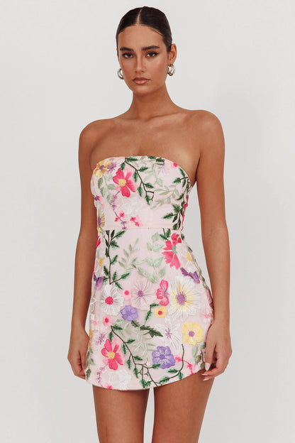 Entered the Chat Strapless Mini Dress Multi