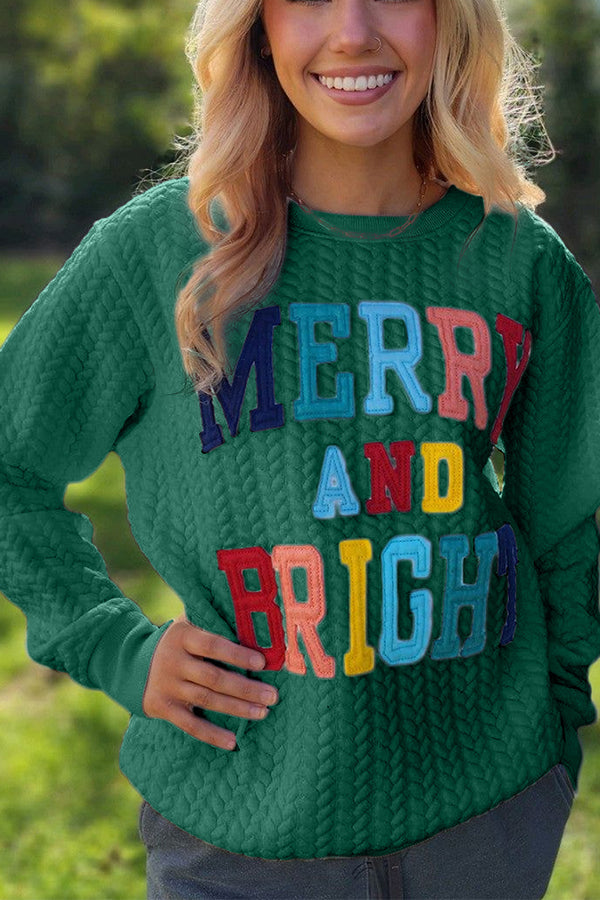 Blackish Green Merry and Bright Quilted Sweatshirt