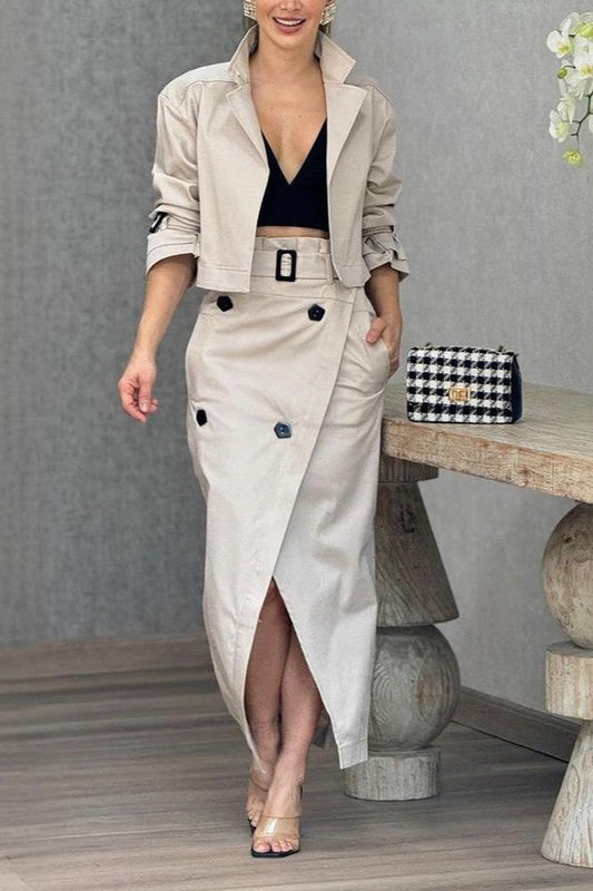 Lapel Jacket & Split Skirt Two-piece Set