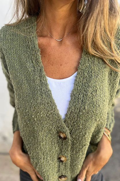Color V-neck Long-sleeved Fashionable Knitted Cardigan