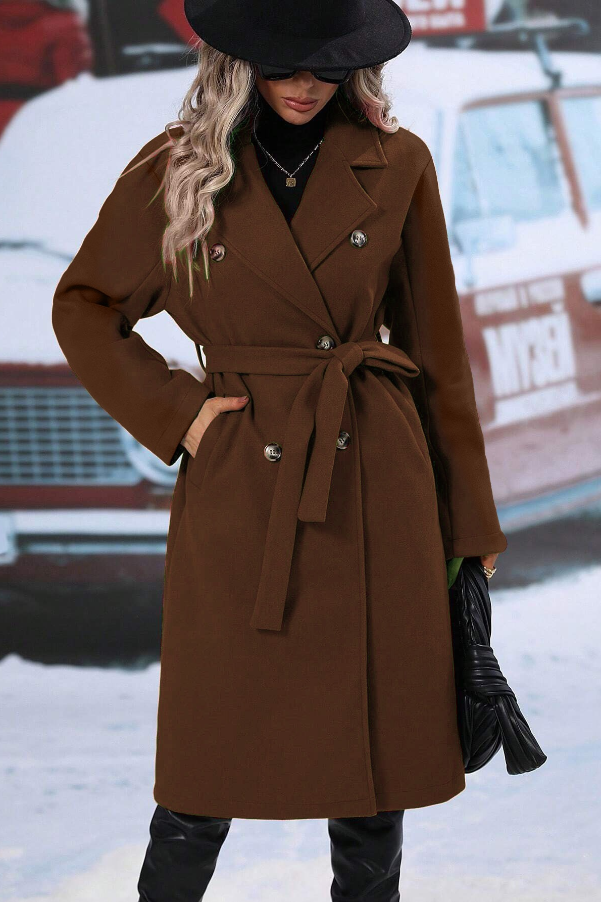 Classic Double Breasted Wool Belted Overcoat