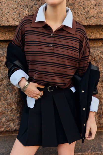 Striped Knit Polo Sweater