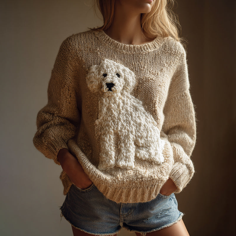 Vintage Fuzzy Dog Felt Cozy Knit Sweater artswardrobe